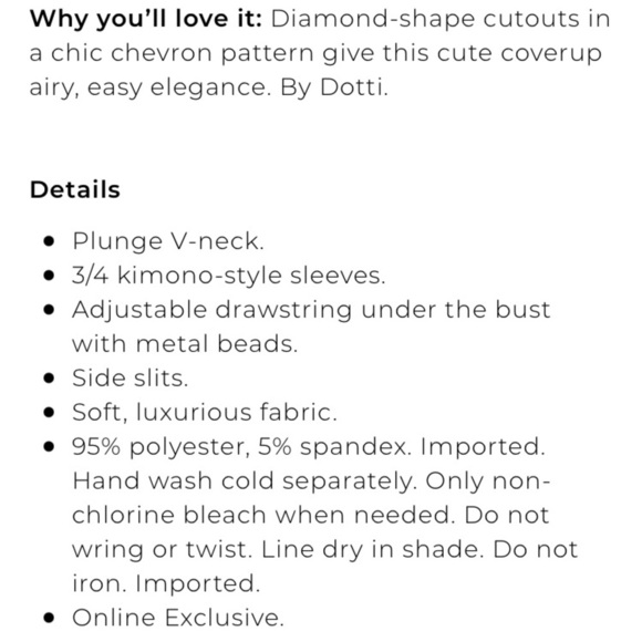 NWT DOTTI for Soma Mayan Diamond Laser Cut Tunic Coverup in Black - Picture 7 of 13